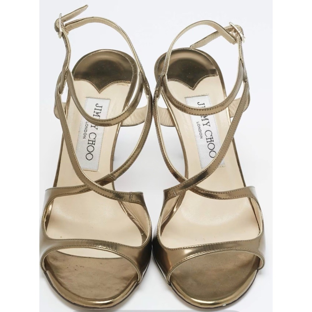 Jimmy Choo Gold Leather Paxton Ankle Strap Sandals Sz 39 US 9